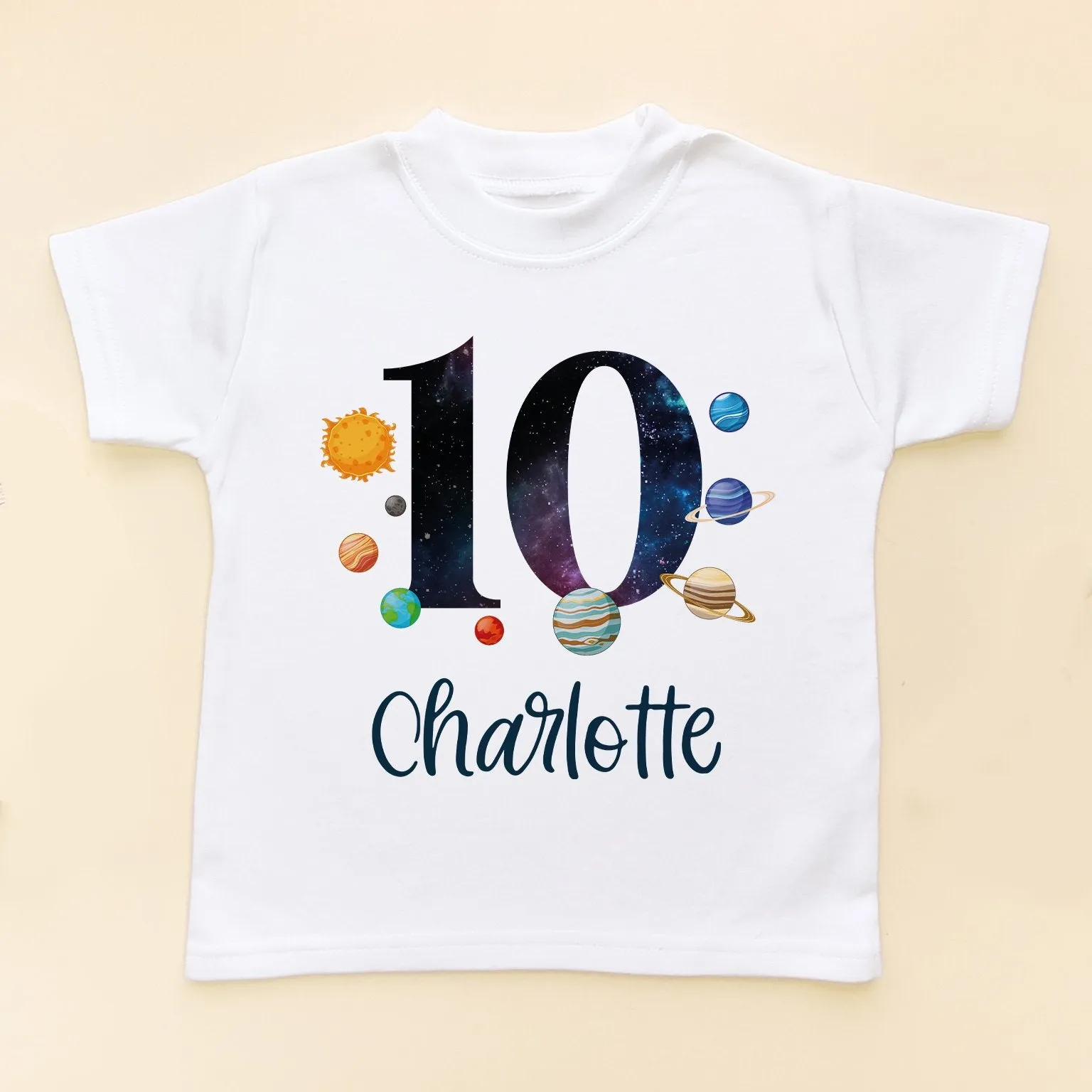 10th Birthday Solar System Personalised Space/Galaxy Kids T Shirt