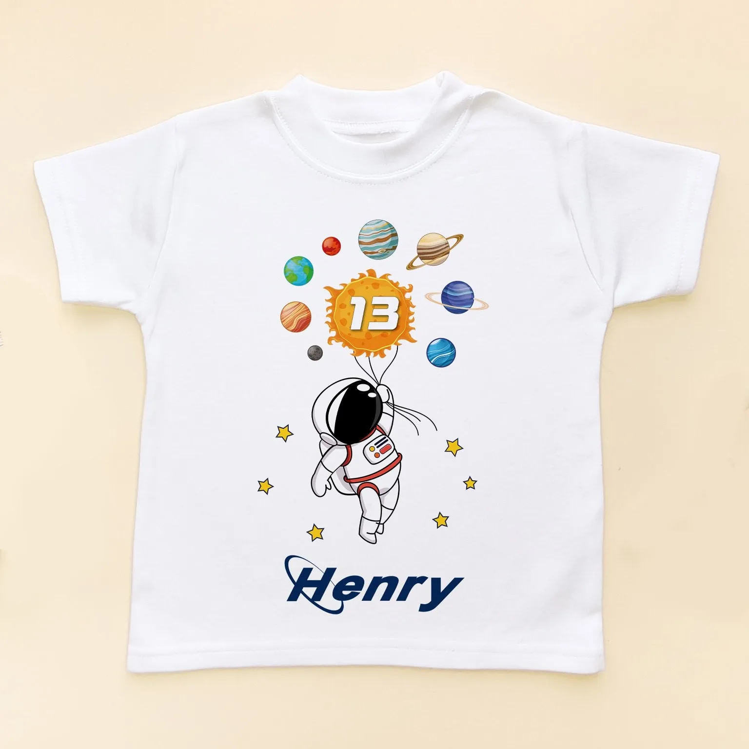 13th Birthday Astronaut Solar System Personalised Kids T Shirt