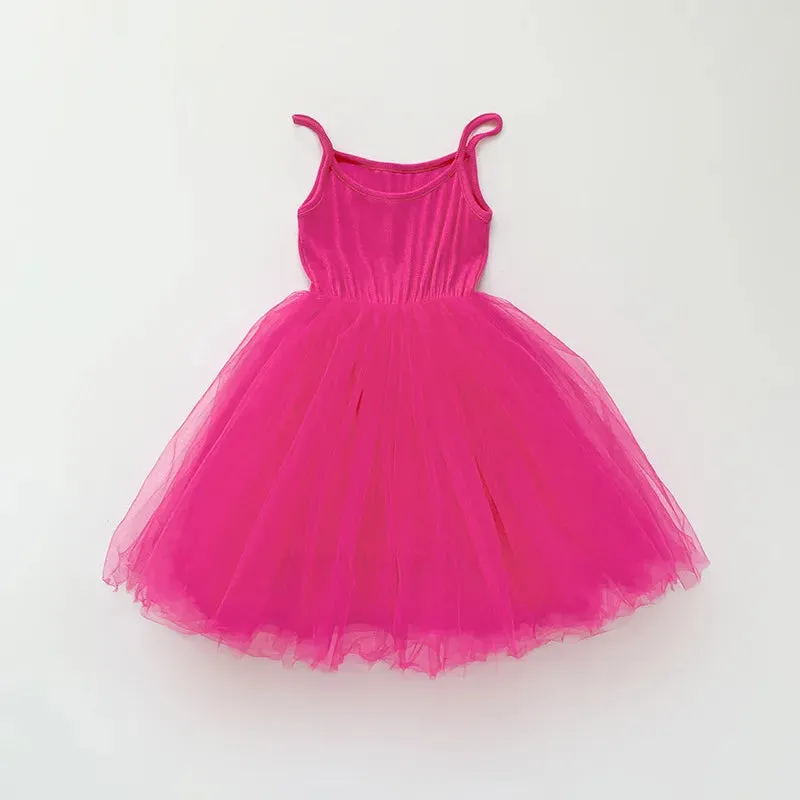 2023 Summer Baby Girls Slip Dress Mesh   Elastic Cotton Cloth Fashion Solid Color Children Casual Skirts 6M-6Y Kids Wear Clothes