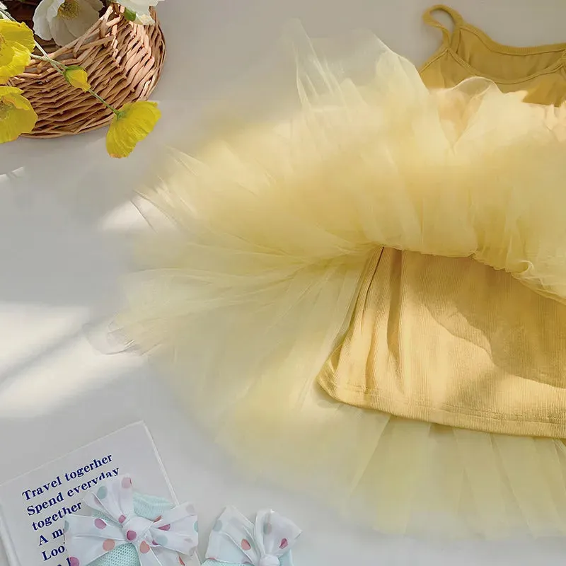 2023 Summer Baby Girls Slip Dress Mesh   Elastic Cotton Cloth Fashion Solid Color Children Casual Skirts 6M-6Y Kids Wear Clothes