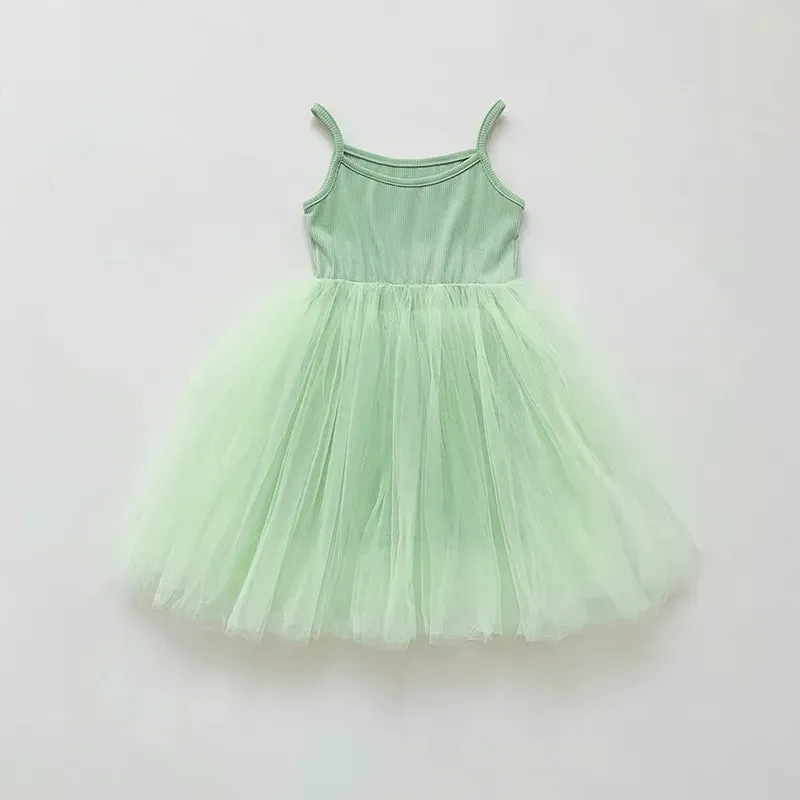 2023 Summer Baby Girls Slip Dress Mesh   Elastic Cotton Cloth Fashion Solid Color Children Casual Skirts 6M-6Y Kids Wear Clothes