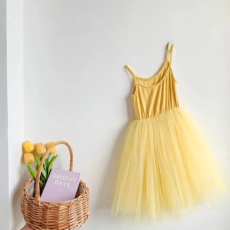 2023 Summer Baby Girls Slip Dress Mesh   Elastic Cotton Cloth Fashion Solid Color Children Casual Skirts 6M-6Y Kids Wear Clothes