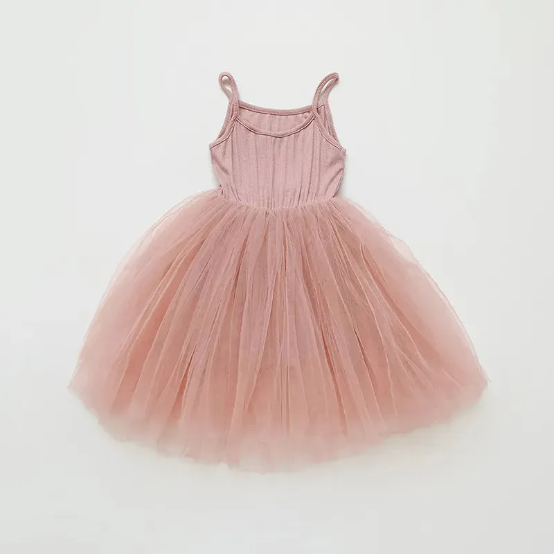 2023 Summer Baby Girls Slip Dress Mesh   Elastic Cotton Cloth Fashion Solid Color Children Casual Skirts 6M-6Y Kids Wear Clothes