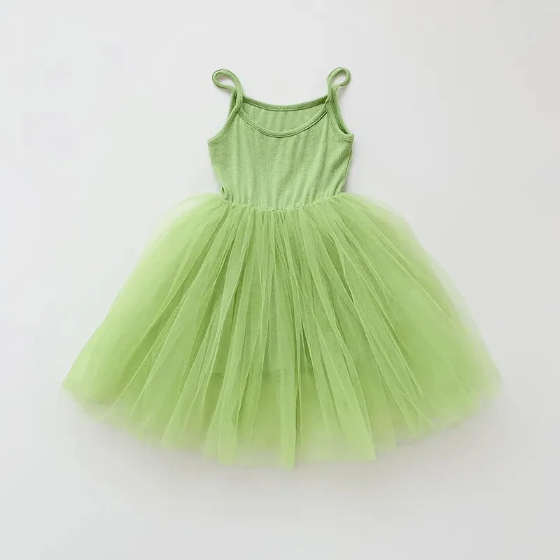 2023 Summer Baby Girls Slip Dress Mesh   Elastic Cotton Cloth Fashion Solid Color Children Casual Skirts 6M-6Y Kids Wear Clothes