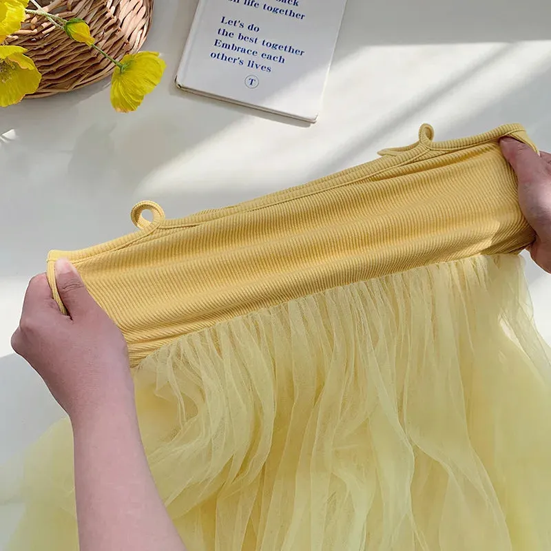 2023 Summer Baby Girls Slip Dress Mesh   Elastic Cotton Cloth Fashion Solid Color Children Casual Skirts 6M-6Y Kids Wear Clothes
