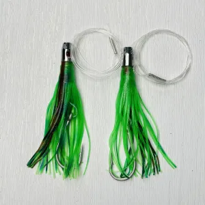 2pcs Jet Head Rigged skirts 150lb premium mono leader, 6/0 PS steel hook Green