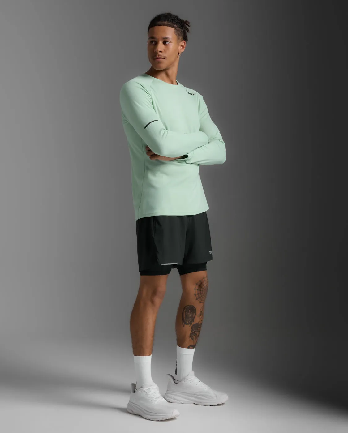 2XU Mens Aero Long Sleeve Tee- Mint/Black Reflective