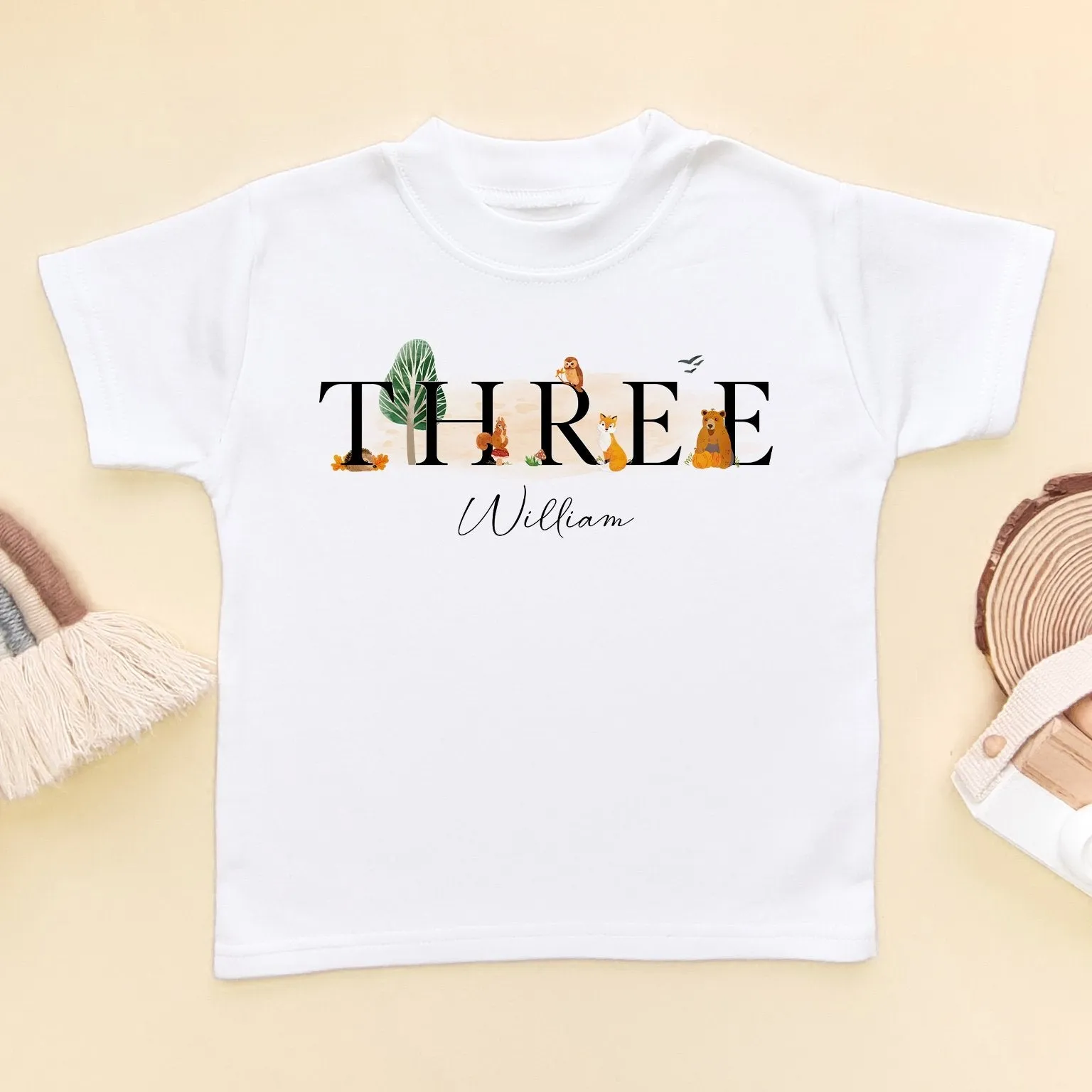 3rd Birthday Woodland Animals Personalised T Shirt