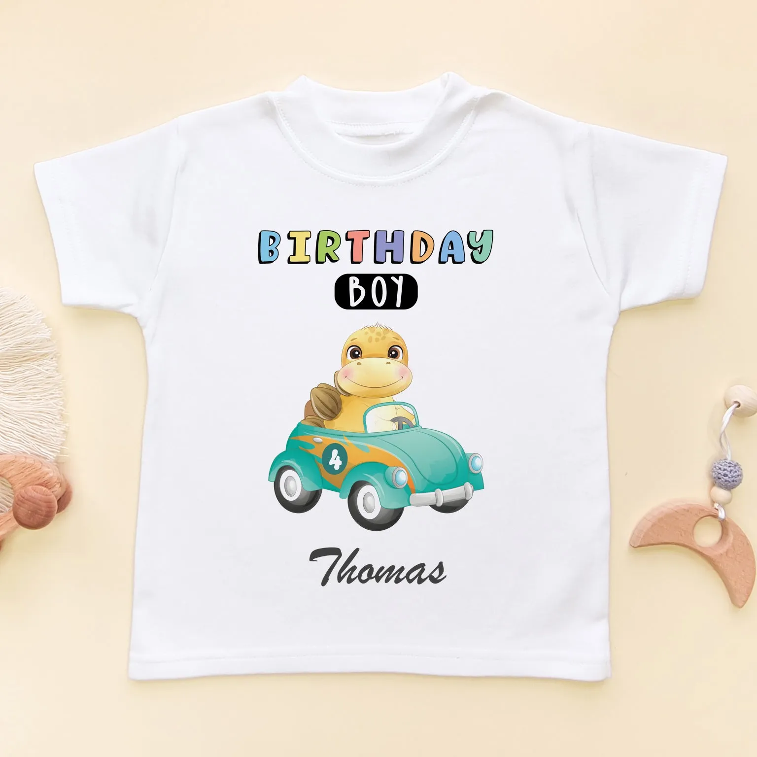 4th Birthday Racing Dino Personalised T Shirt