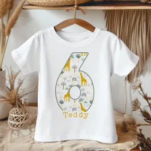 6th Birthday Giraffe Theme Personalised Kids T Shirt