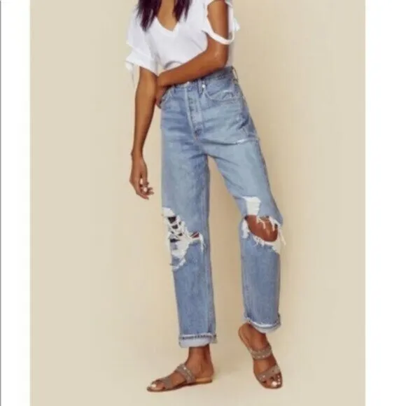 AGOLDE 90's Mid Rise Loose Fit Jeans Fall Out Light Distressd 90s 24 Aritzia