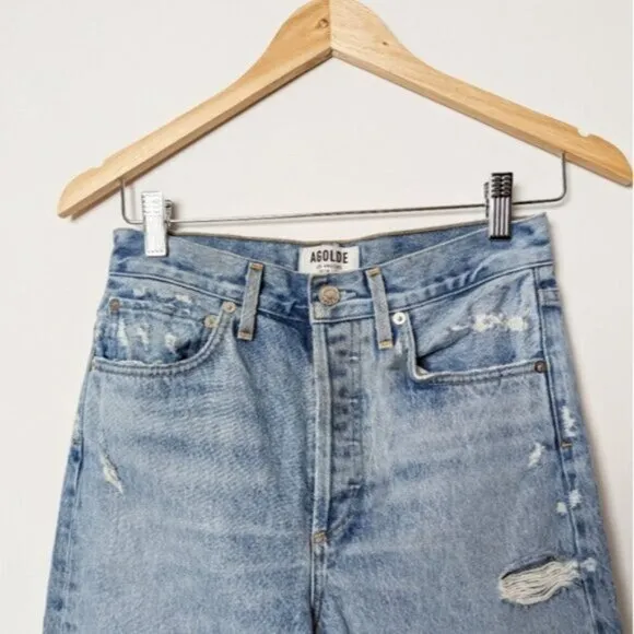 AGOLDE 90's Mid Rise Loose Fit Jeans Fall Out Light Distressd 90s 24 Aritzia