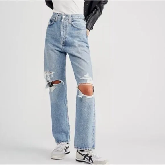 AGOLDE 90's Mid Rise Loose Fit Jeans Fall Out Light Distressd 90s 24 Aritzia