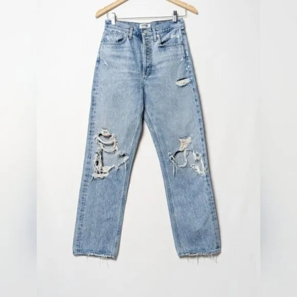 AGOLDE 90's Mid Rise Loose Fit Jeans Fall Out Light Distressd 90s 24 Aritzia