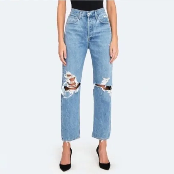 AGOLDE 90's Mid Rise Loose Fit Jeans Fall Out Light Distressd 90s 24 Aritzia