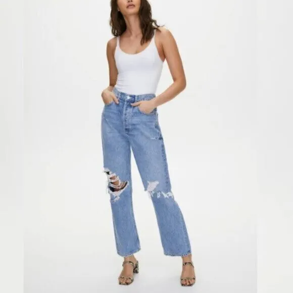 AGOLDE 90's Mid Rise Loose Fit Jeans Fall Out Light Distressd 90s 24 Aritzia