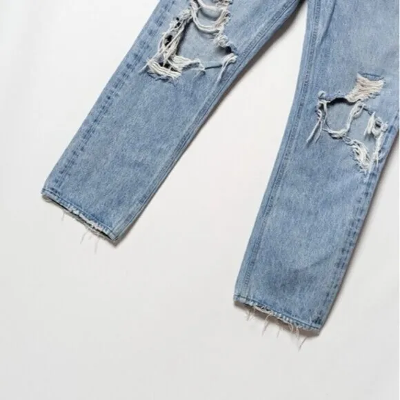 AGOLDE 90's Mid Rise Loose Fit Jeans Fall Out Light Distressd 90s 24 Aritzia