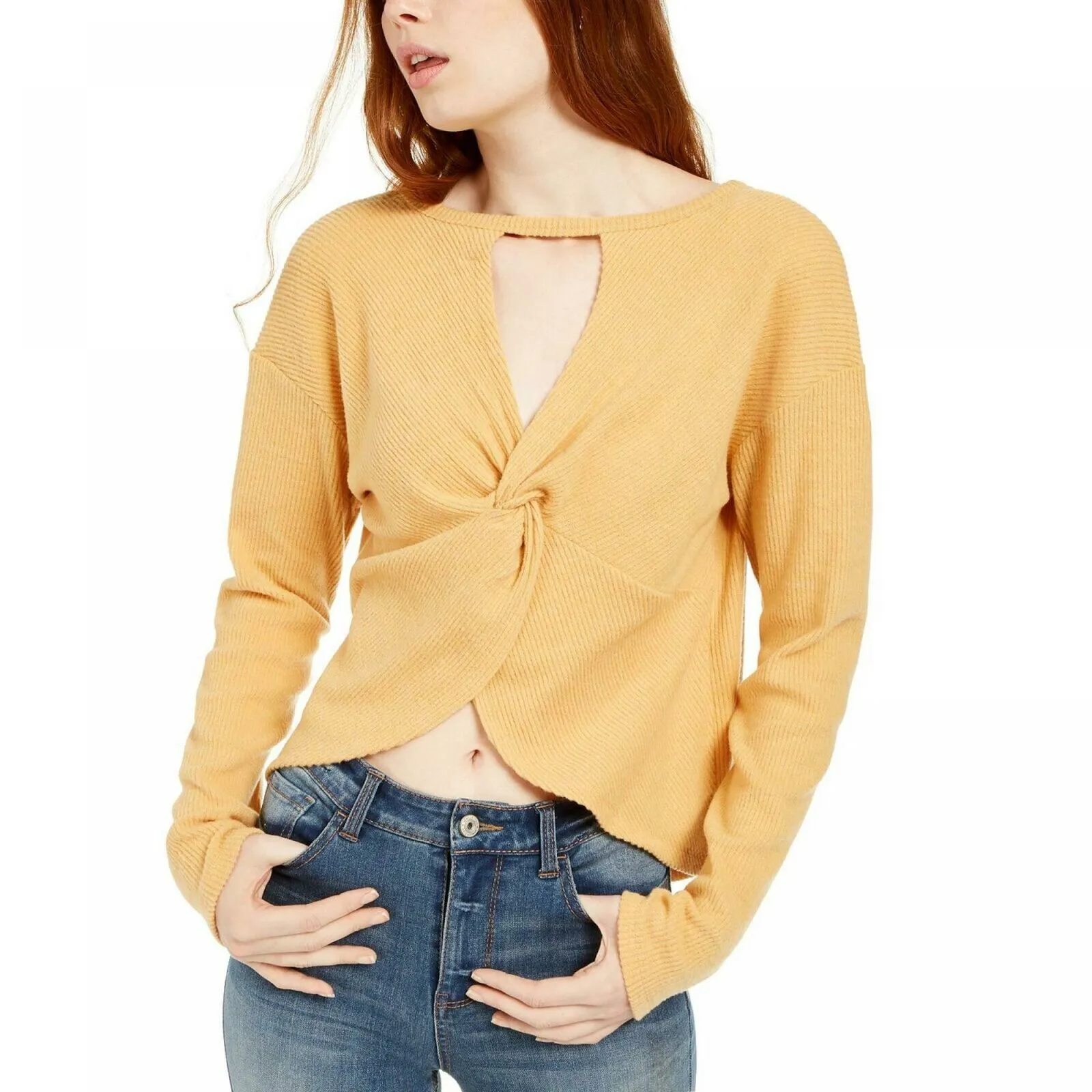 Almost Famous Women's Junior Fit Cozy Twist Back Ribbed Top