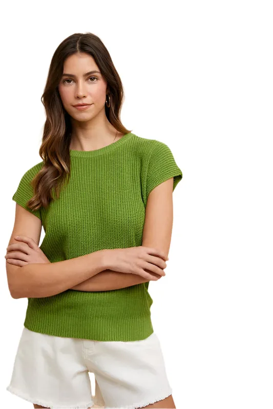 Annie Wear Round Neck Short Sleeve Sweater