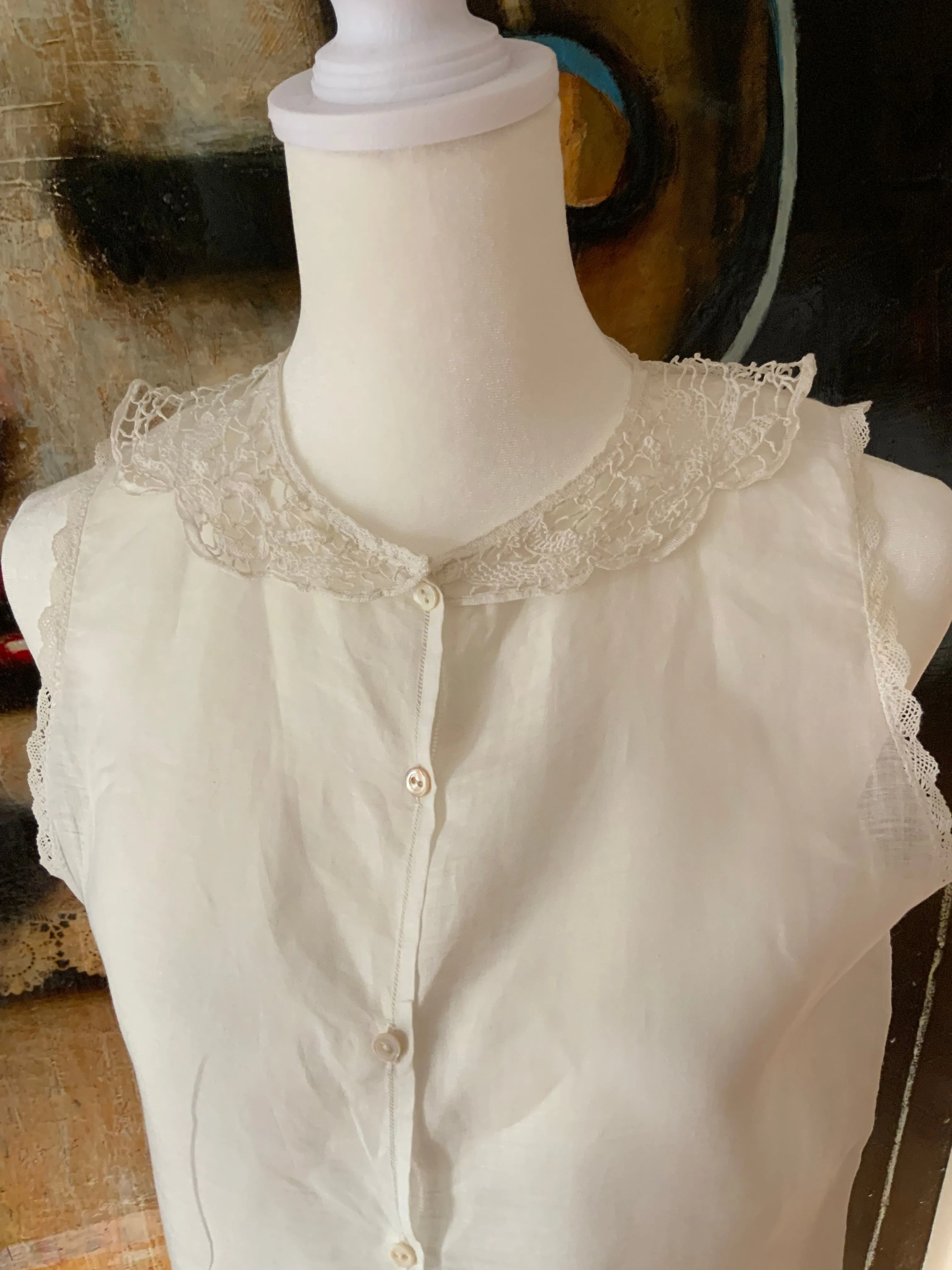 Antique Blouse with Light. Blue Embroidery - 1920 - 20A