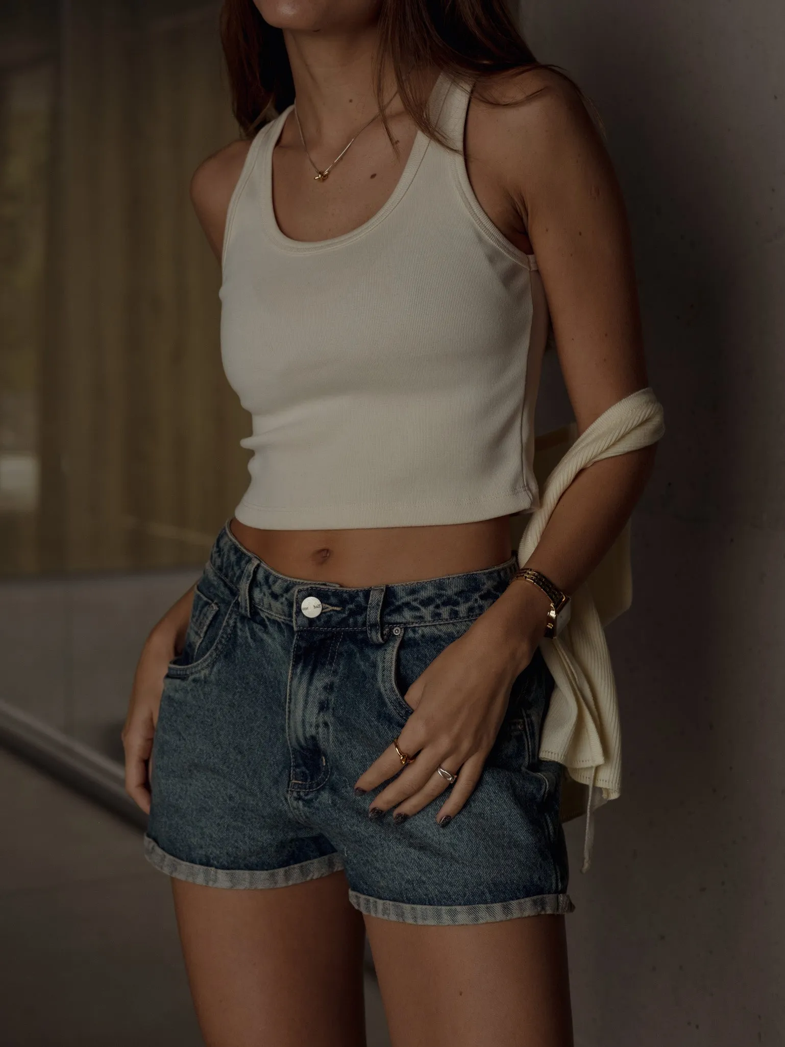 BASIC RIB TANK TOP - CREAMY