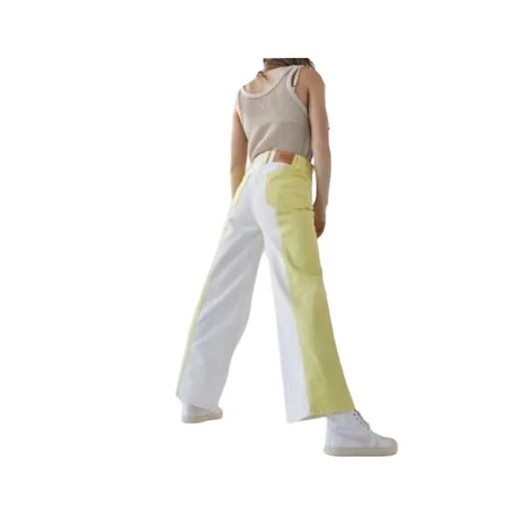 BDG Urban Outfitters High&amp;Wide Yellow/White Colorblock Jeans