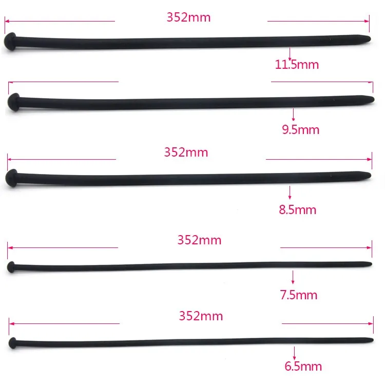 Black 350mm Smooth Silicone Urethra Plugs