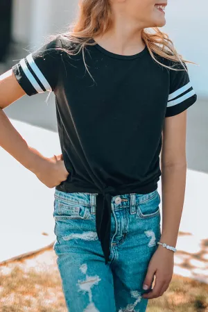 Black Family Matching Girl's Tie Knot Striped T-shirt