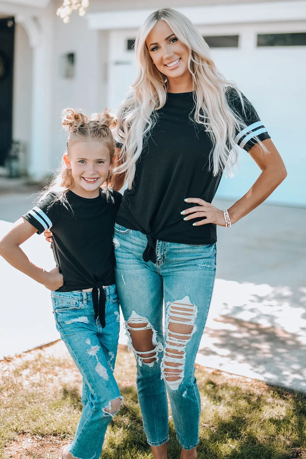Black Family Matching Girl's Tie Knot Striped T-shirt