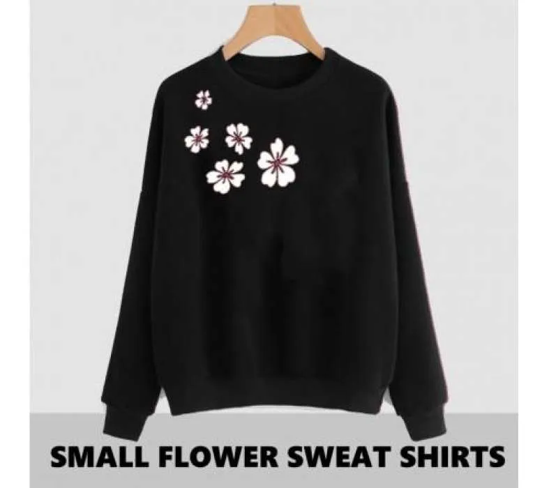 Black Side Flower Printed SweatShirt
