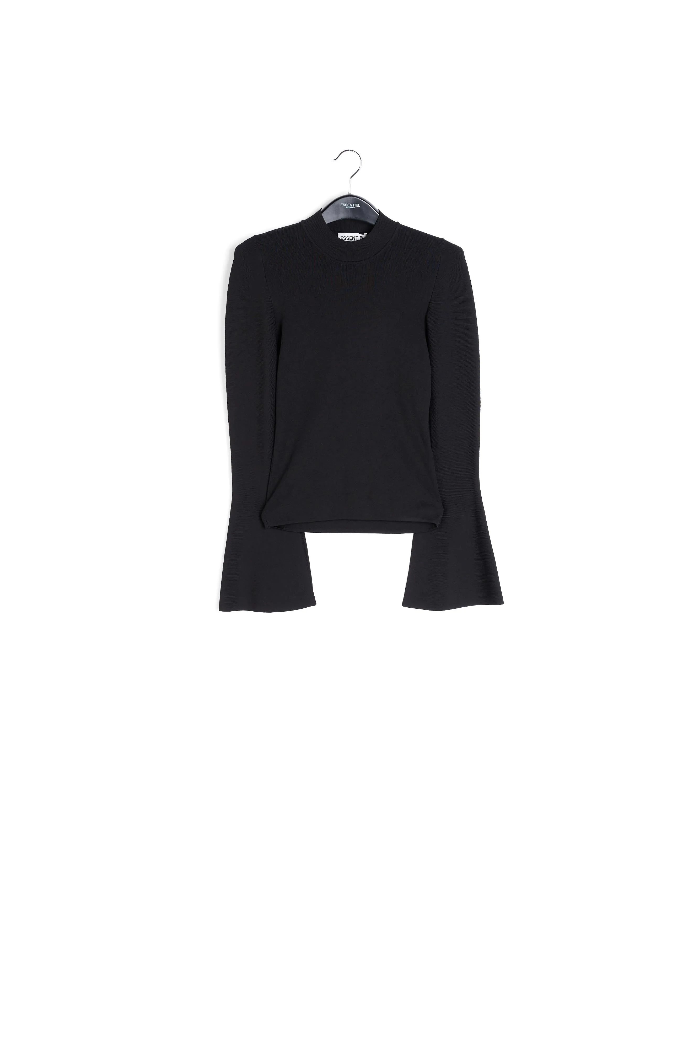 Black slim-fit knit sweater with trumpet sleeves