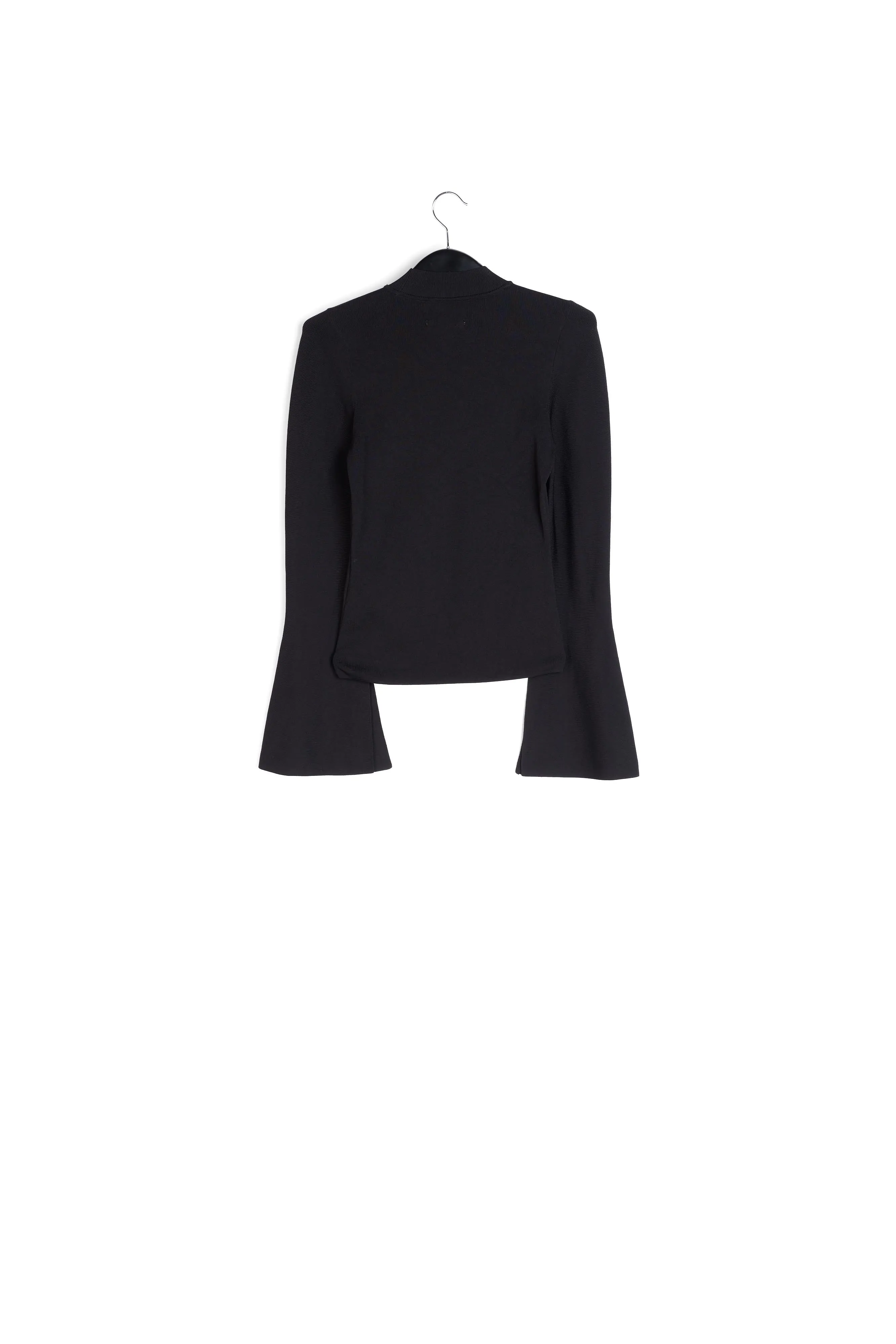 Black slim-fit knit sweater with trumpet sleeves