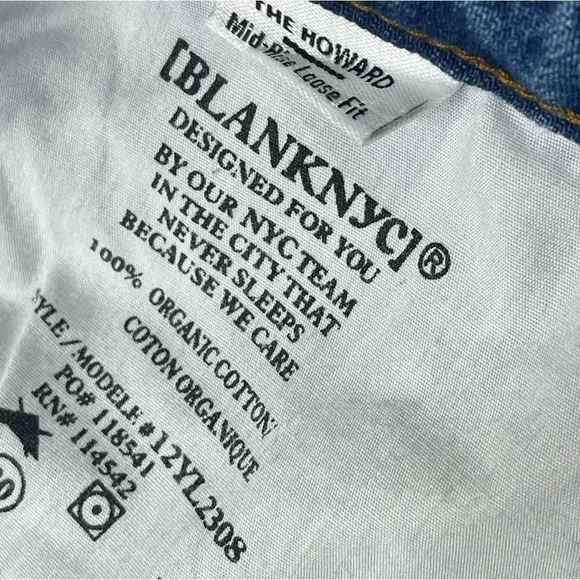 Blank NYC The Howard Mid-Rise Loose‎ Fit Organic Cotton Button Fly Jeans Size 30