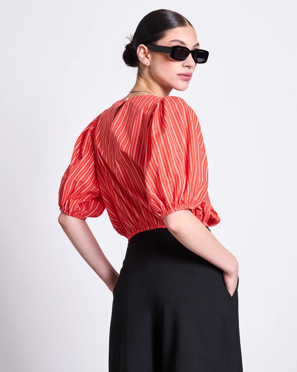 BLOUSE LAIDE CHERRY RED WHITE STRIPED