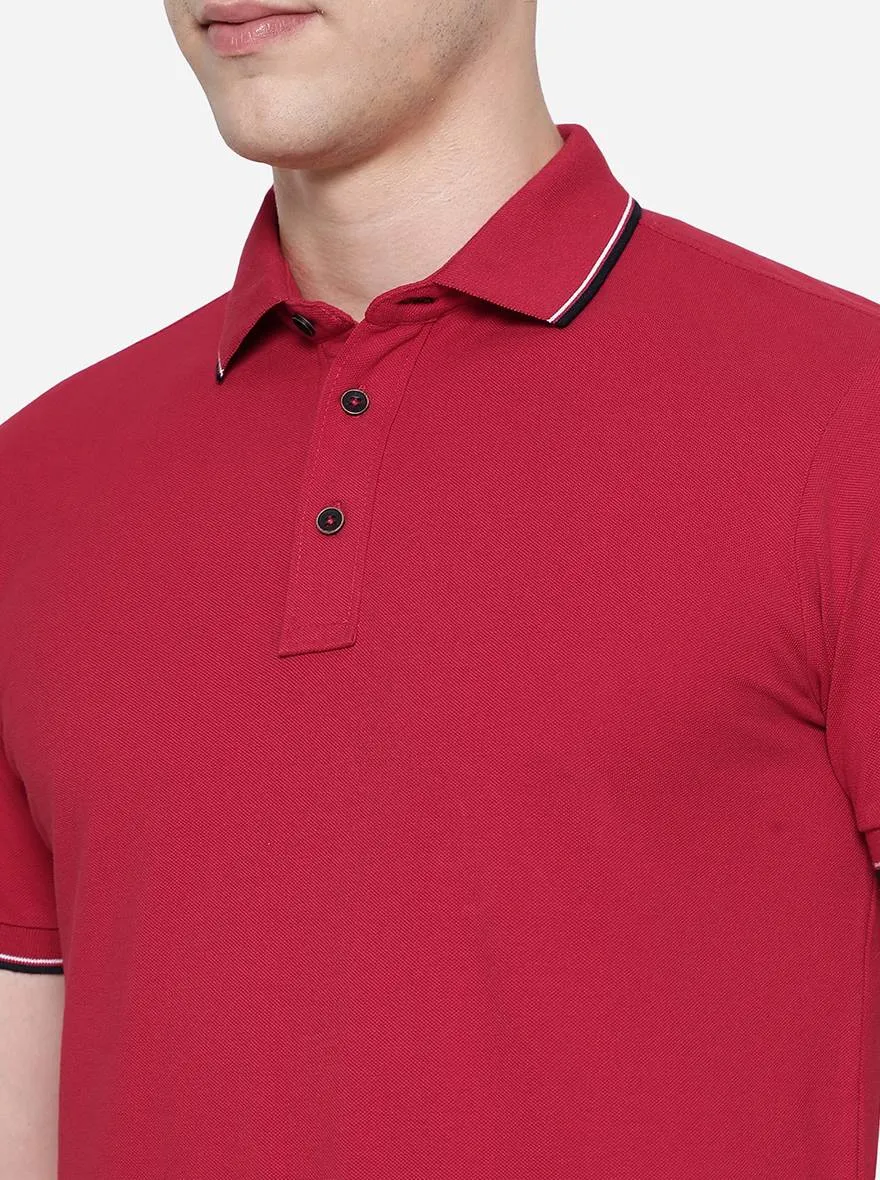 Bright Red Solid Slim Fit Polo T-Shirt | JadeBlue