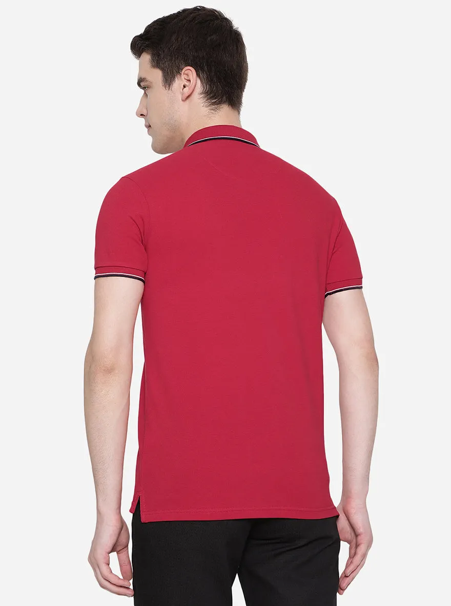 Bright Red Solid Slim Fit Polo T-Shirt | JadeBlue