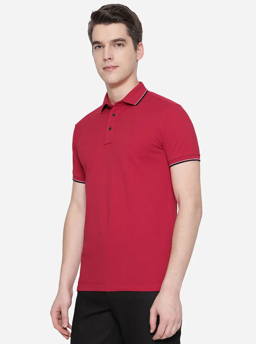 Bright Red Solid Slim Fit Polo T-Shirt | JadeBlue