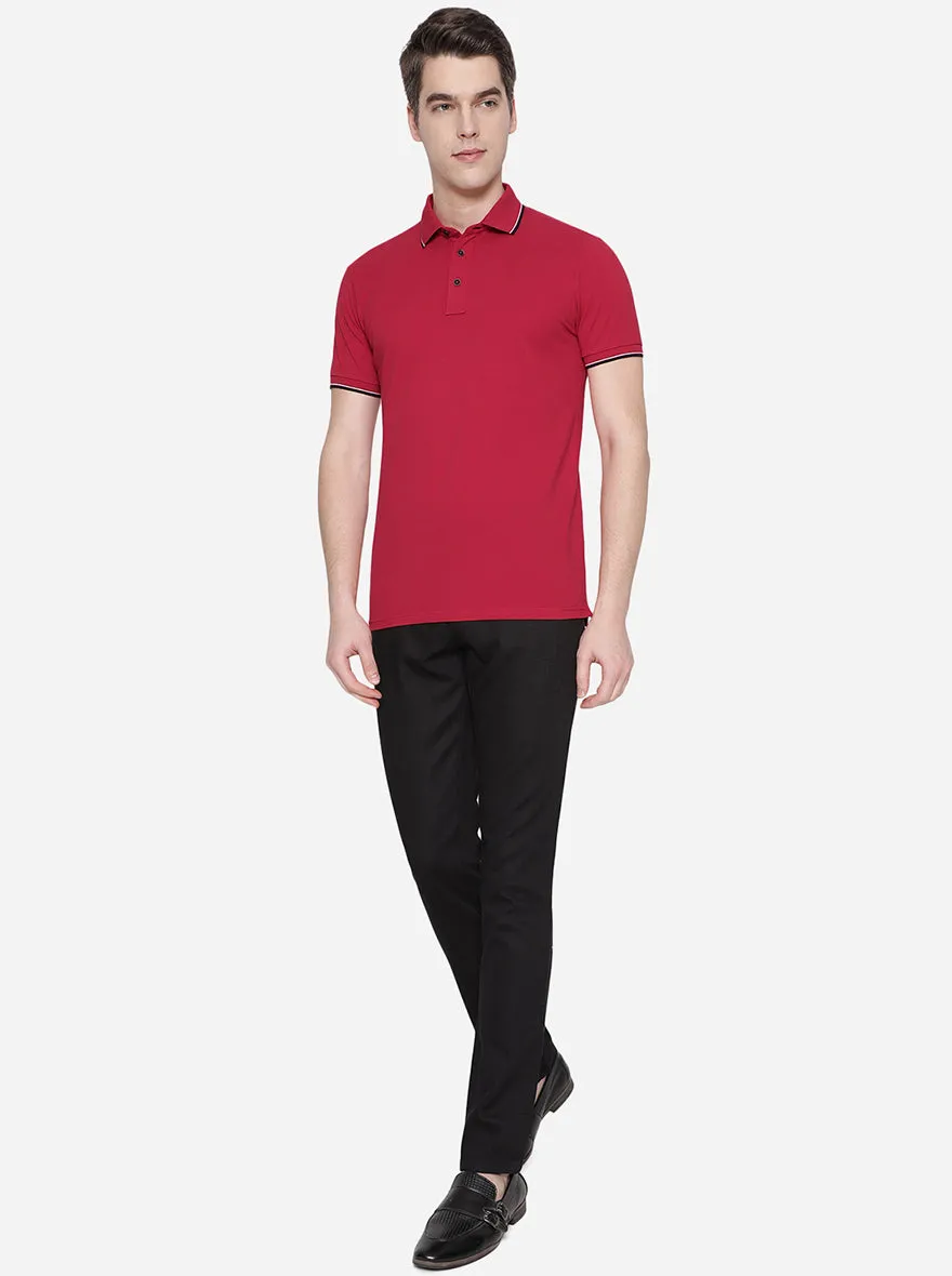 Bright Red Solid Slim Fit Polo T-Shirt | JadeBlue