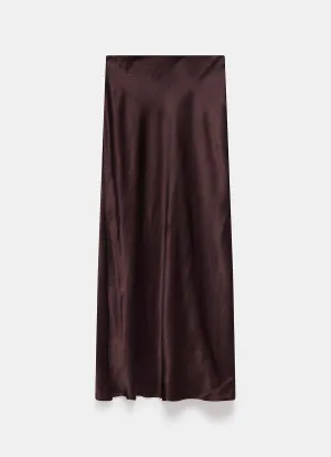 Brown Satin Slip Midi Skirt