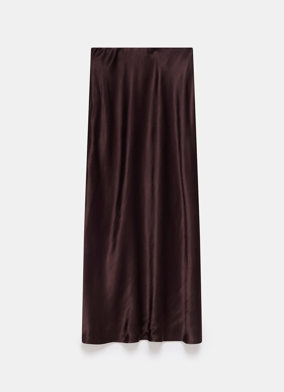 Brown Satin Slip Midi Skirt