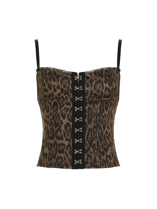 Brown vintage lace top with button placket and mesh inserts
