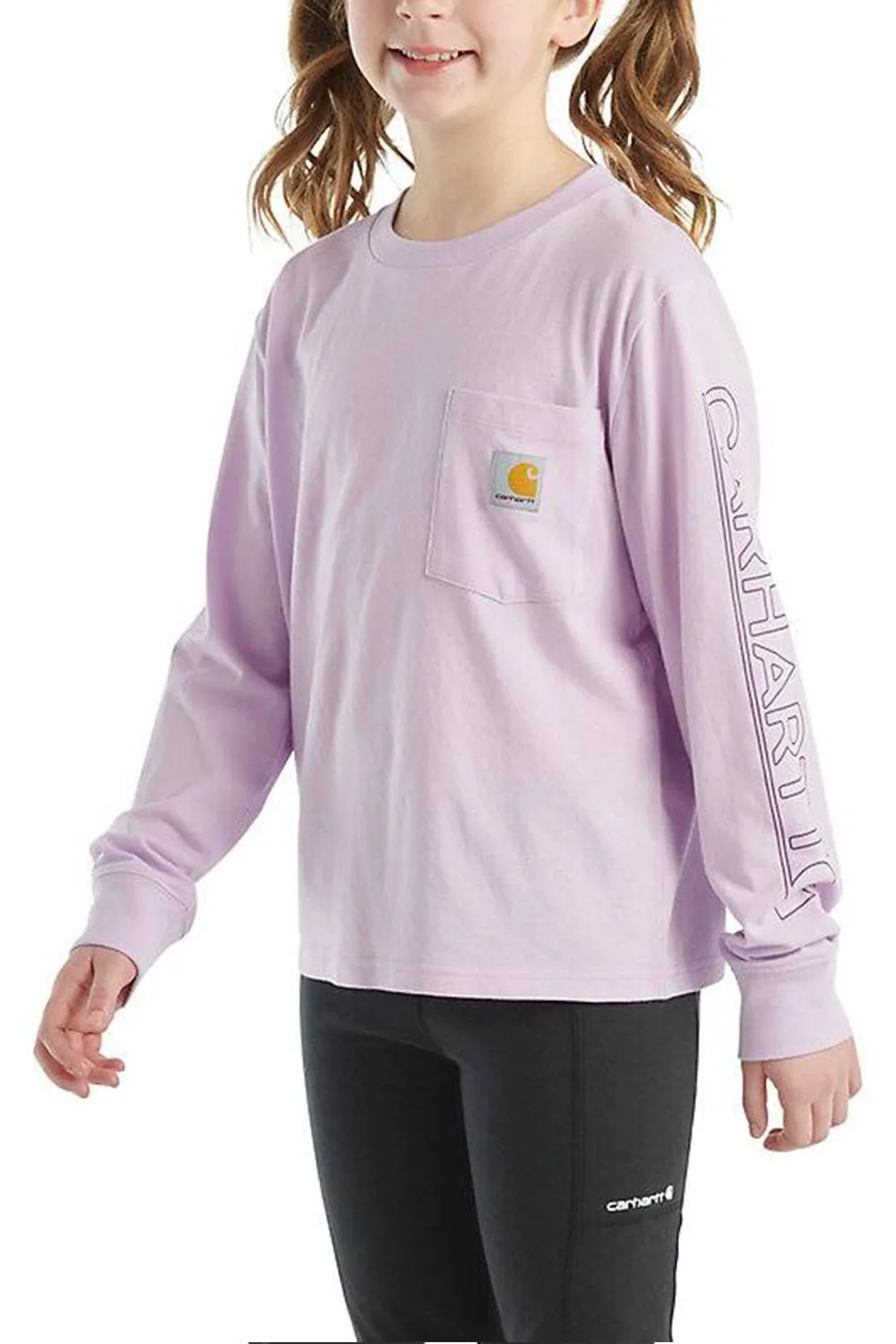 Carhartt Kids Graphic Pocket Long Sleeve T-Shirt for Girls in Lilac | CA7071-V76-XC2-LILAC