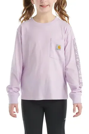 Carhartt Kids Graphic Pocket Long Sleeve T-Shirt for Girls in Lilac | CA7071-V76-XC2-LILAC