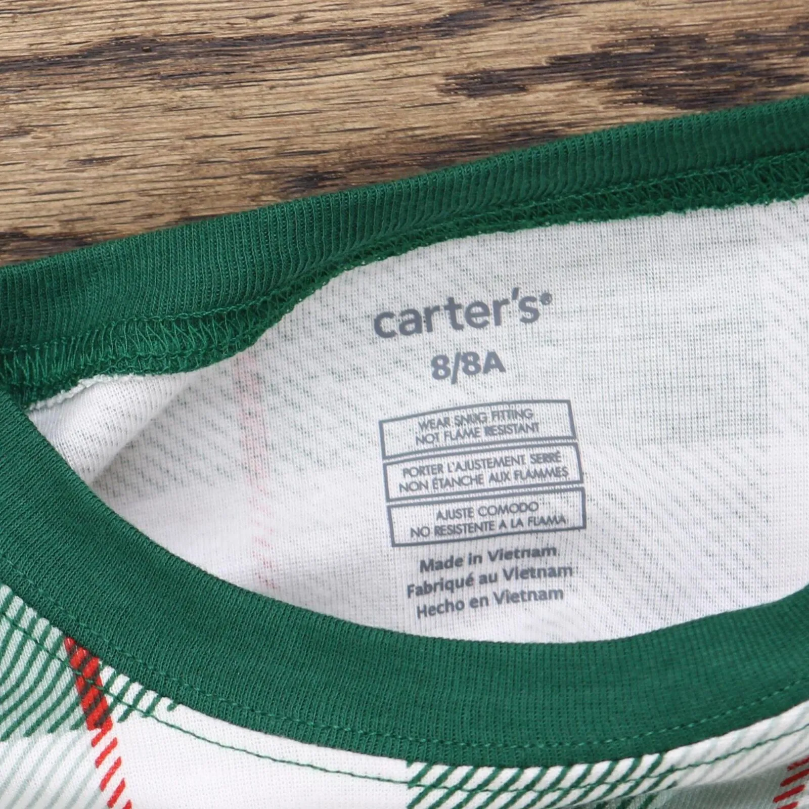 Carter's Boys 4-14 Holiday Snug Fit Pajama Shirt Top 3O111610 Green Plaid 8