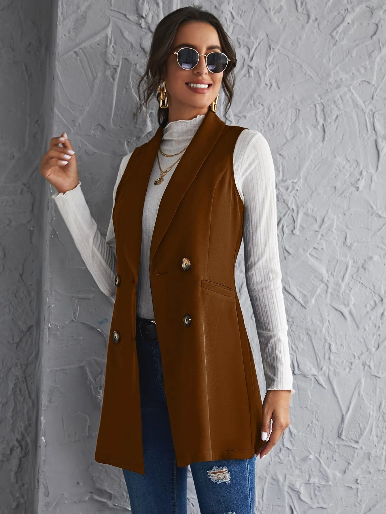 Cherry Vibes: Blazer chaleco con botones de cuello esmoquin