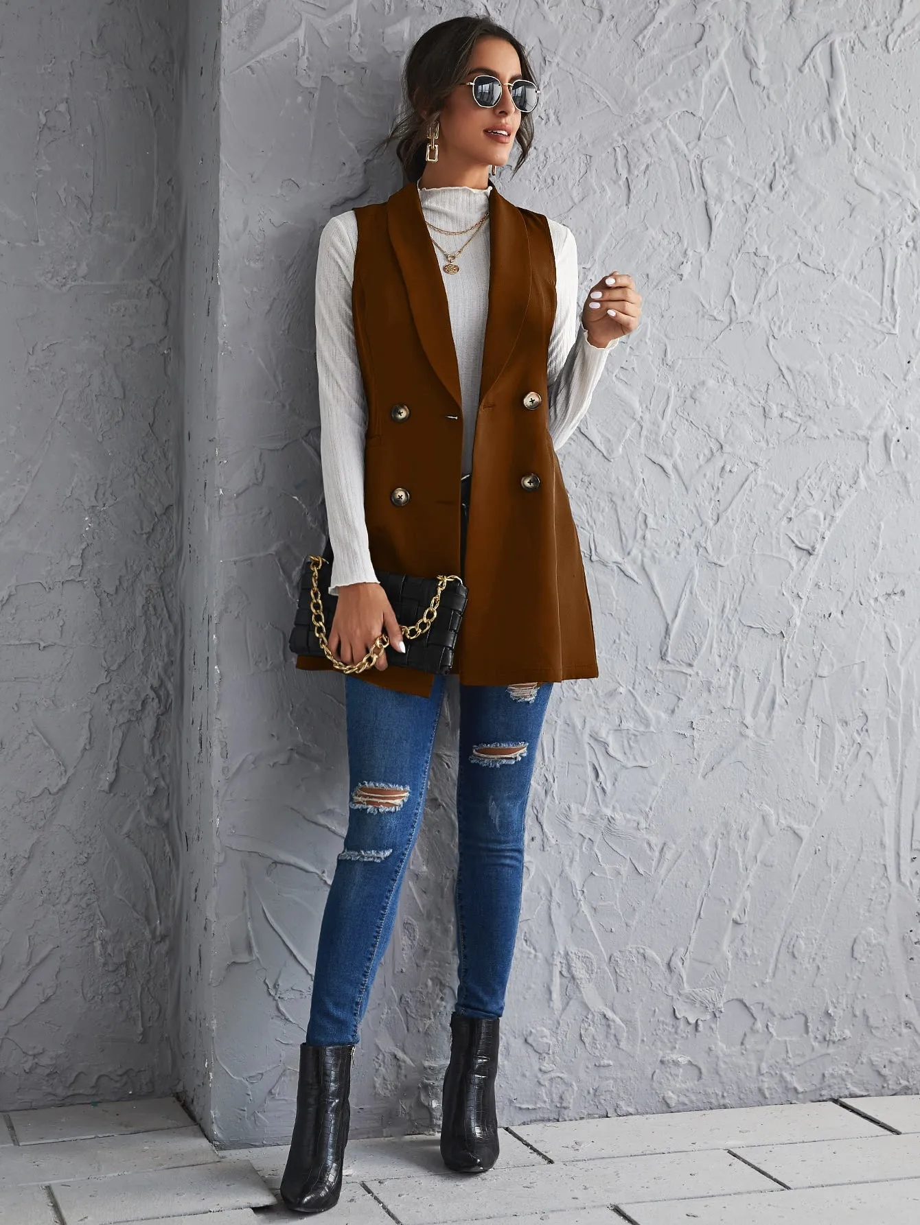 Cherry Vibes: Blazer chaleco con botones de cuello esmoquin