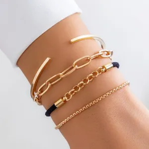 Chic Layered Knotted String Box Chain Bangle Bracelet Set