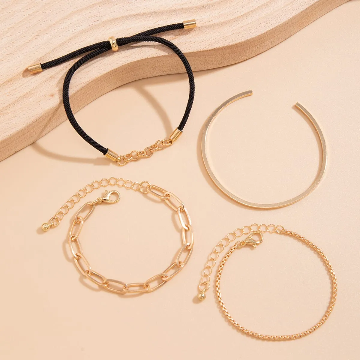 Chic Layered Knotted String Box Chain Bangle Bracelet Set
