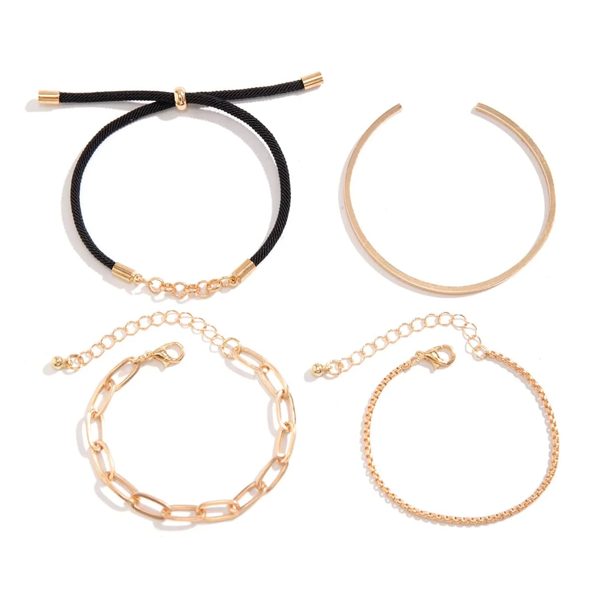 Chic Layered Knotted String Box Chain Bangle Bracelet Set