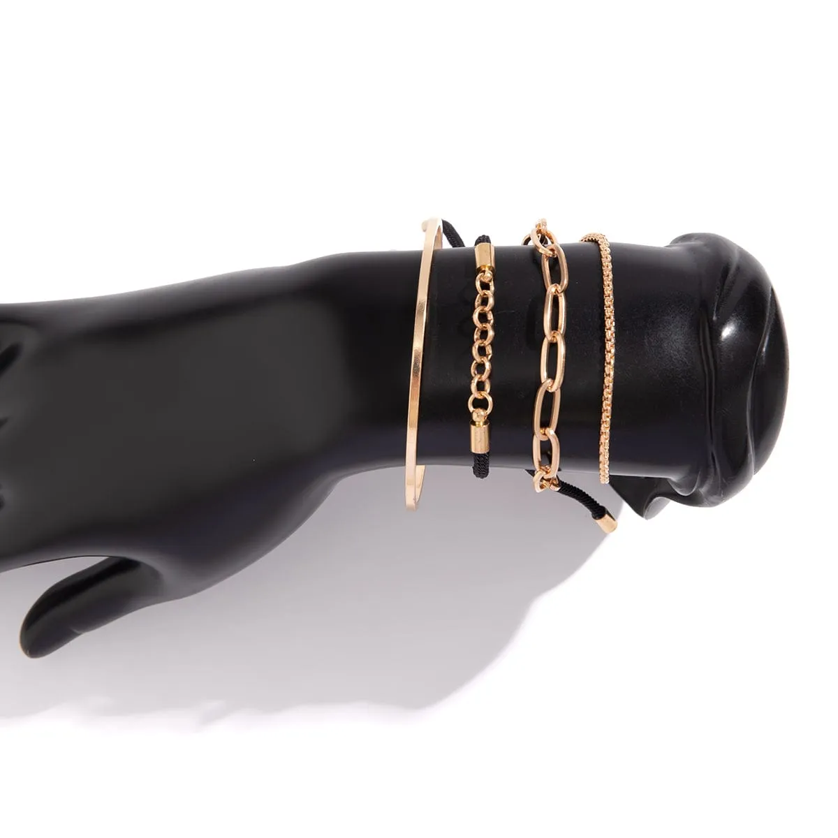 Chic Layered Knotted String Box Chain Bangle Bracelet Set